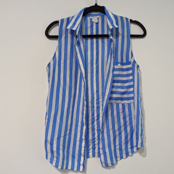 Blue and white striped sleeveless silk blouse - Picture 3 of 4